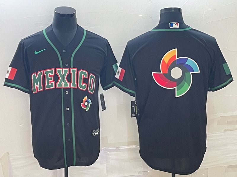 Men 2023 World Cub Mexico Blank Black Nike MLB Jersey2